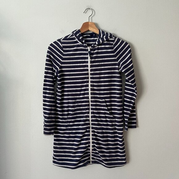 Lands' End Blue & White Striped Hooded Zip Up Swim Cover Kid's Size M 10/12 - Picture 1 of 9